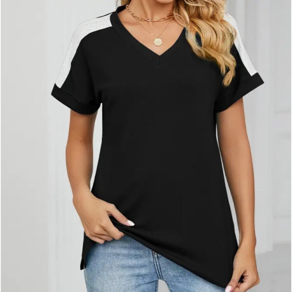 Colorblock Splicing Short Sleeves Top